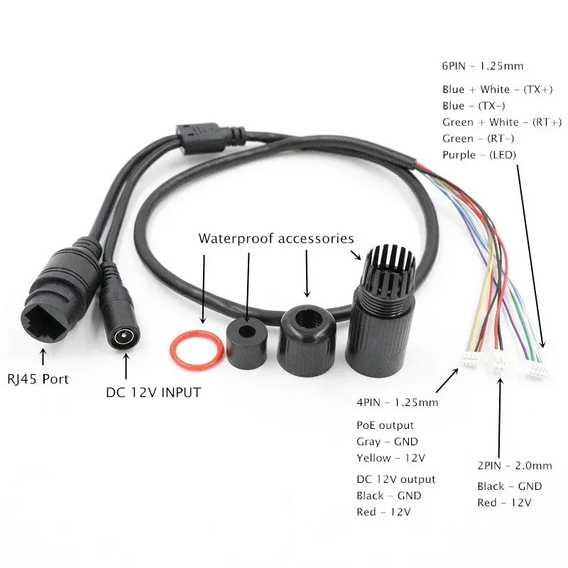 2024 CCTV POE IP Network Camera PCB Module Video Power Cable 65cm Long RJ45 Female Connectors with Terminlas Waterproof Cablefor IP camera cable connector