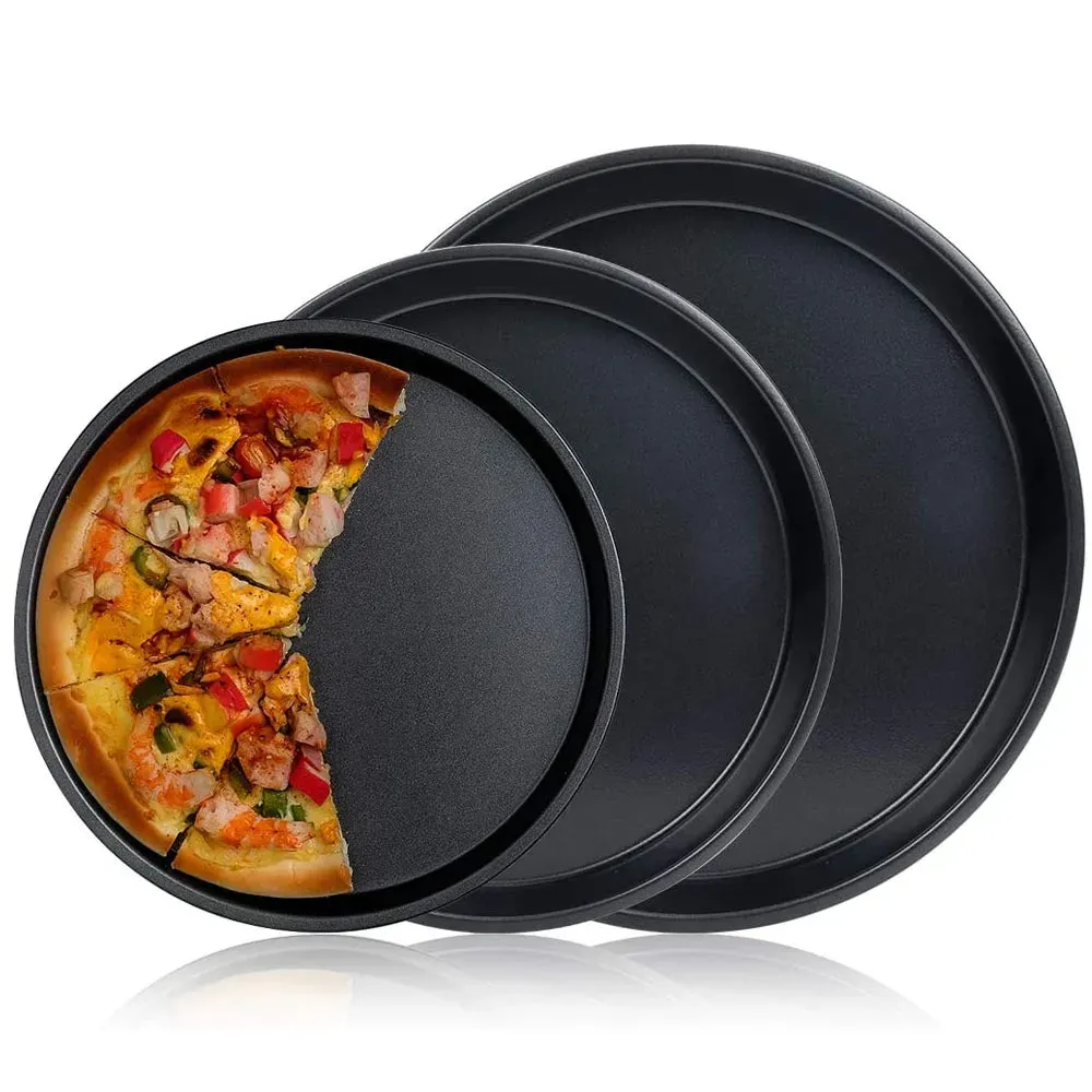 Moldes de aço carboon pizzas antiaderentes panelas antiaderentes bolo de pizza redonda bandeja de pizza de molde folhas de mofo