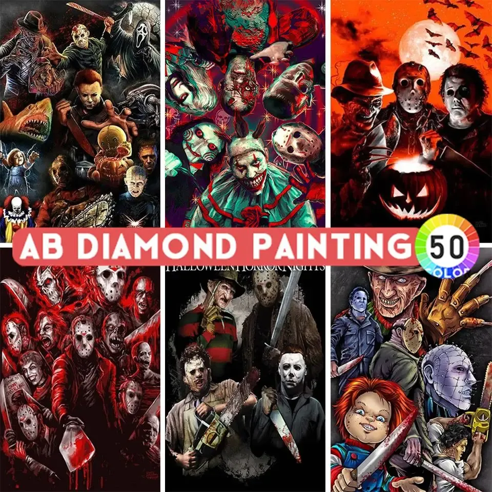 Cases 5d Diamond Painting Horror Movie Characters Ab Drills 50 Colors Kits Diy Cross Mosaic Embroidery Pictures Art Home Decor