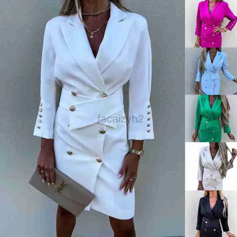 Basic Casual Dresses Designer Dress new style suit collar slim double row button coat