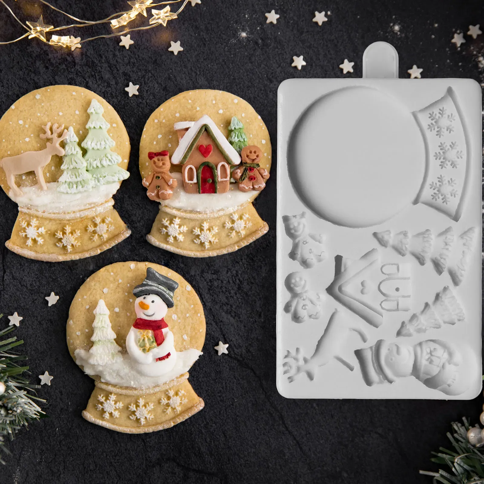 Kalıplar Noel Snowglobe Silikon Kalıp Fondan Kek Dekorasyon ve Kurabiyeler Kalıp Sugarcraft Çikolatalı Pişirme Aracı Kitchenware