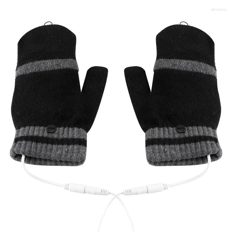 Cykelhandskar USB Electric uppvärmd 2-sidor uppvärmning Cabriolet Fingerless Glove Mittens Vattentät skidåkning