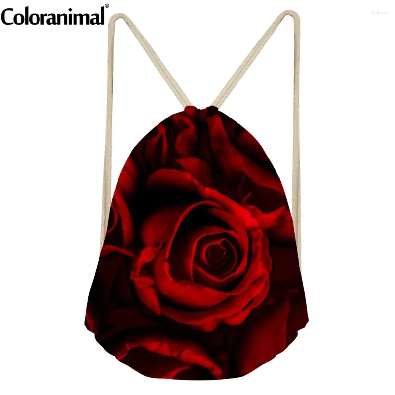 Drawstring Coloranimal 4 Estilo Adolescente Bolsas de moda Ladies Red Rose Flower Impresión Vitalidad Feminina Almacenamiento