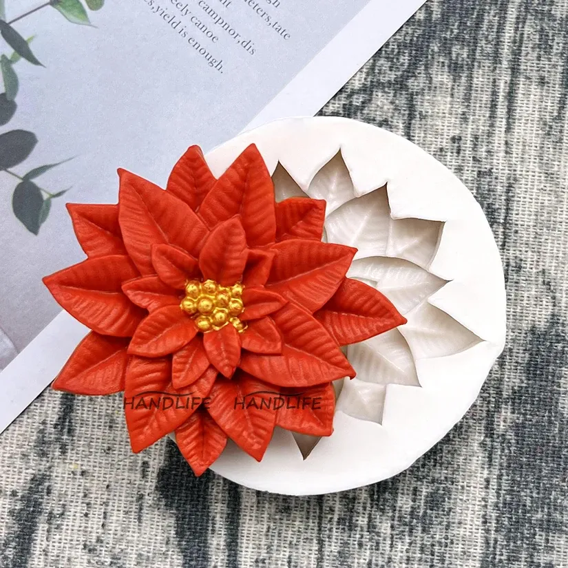 Poinsettia Noel Çiçek Silikon Şeker Aletleri Küf Reçine Araçları Cupcake Pişirme Kalıp Fondan Kek Dekorasyon Araçları