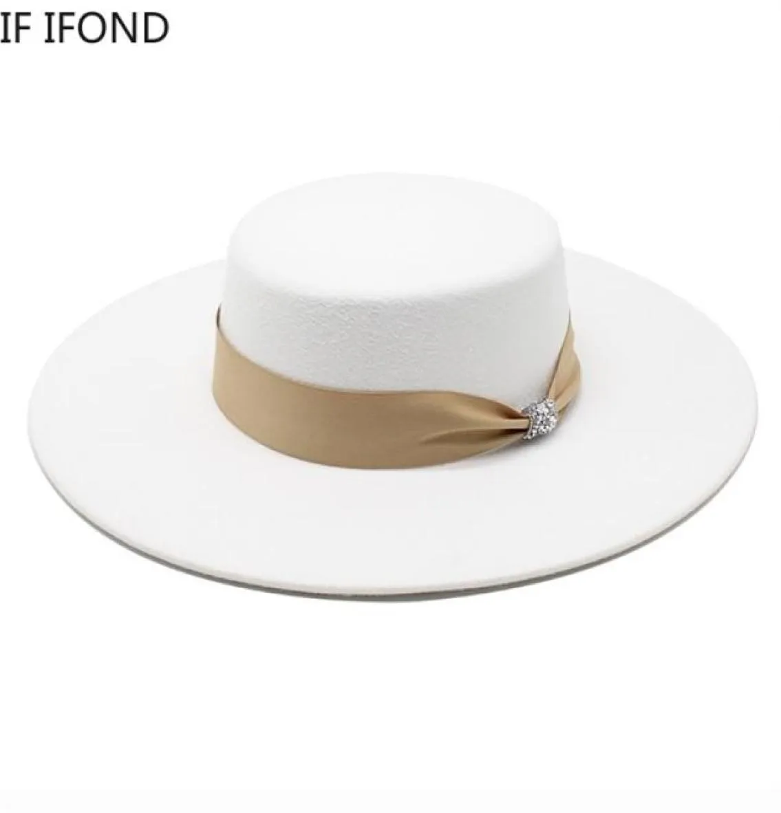 Signore francesi White Bownot Satin Felted Fedoras Hat Women Banchet Elegant Formale Abito da festa Cappello da 10 cm Cappello da chiesa largo 220514740776