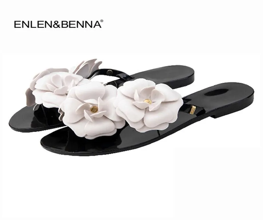 Летние женщины сандалии шлепанцы за пределами женских тапочек женские пляжные туфли с цветочными женственными желе, обувь Sandalias Mujer MX2004078760336