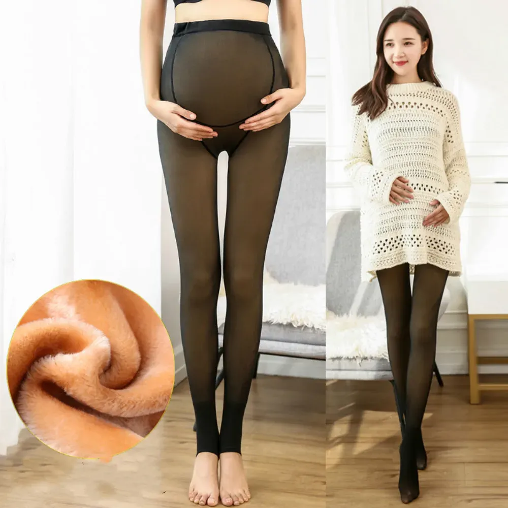 Vêtements enceintes enceintes collants velours adaptés 4075 kg mère fausses de viande leggings automne et hiver en peluche épaissie couleur pieds nus