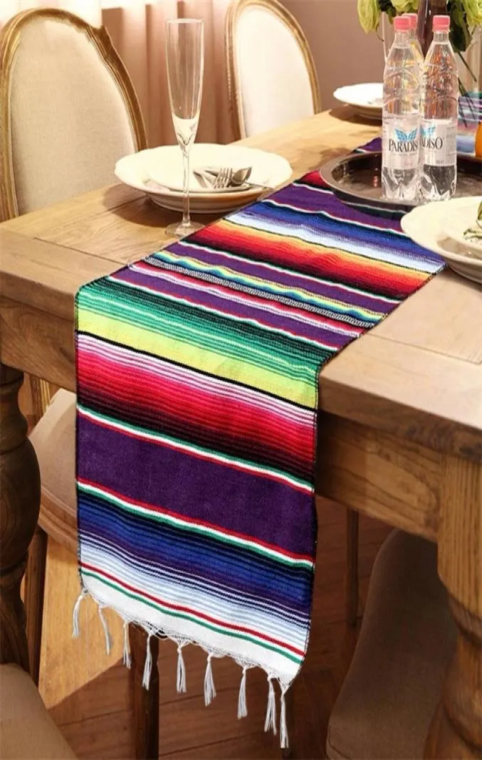 Mexico -stijl tafelkleed langwerpige vormtafels banner katoenstreep tafel loper Fiesta thema feestdecoratie 9SZ C2911666