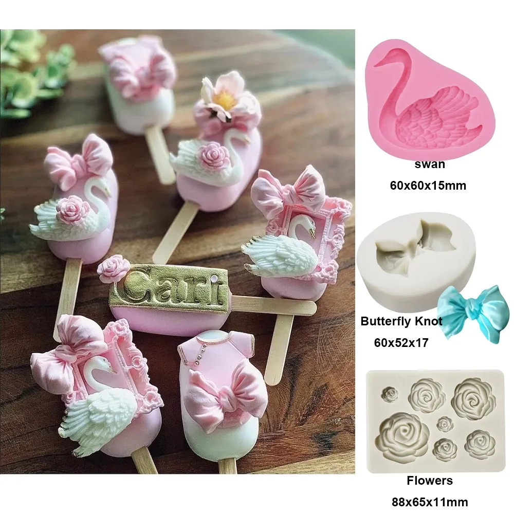 Moulds Cute Swan Fondant Cake Molds Baking Decoration Cake Tool Cake Topper Mould Sugar Craft Mold Gumpaste Mold Handmade SM096