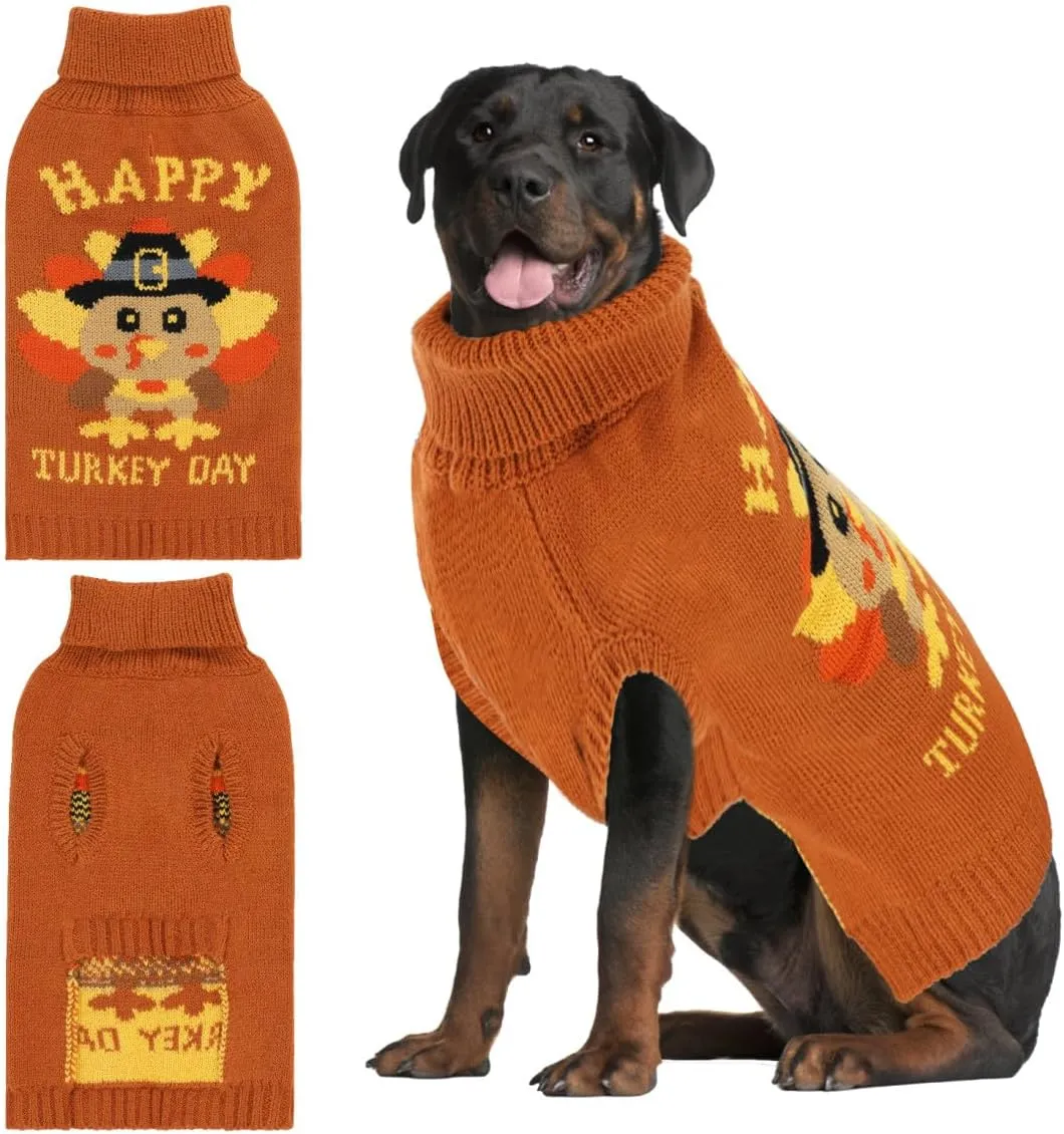 Save Big on Bulk Thanksgiving Dog Clothes YUEPET Dog Thanksgiving Sweater  Classic Turkey Pullover With Leash Hole For Extra Large Dogs (2XL) Warm 