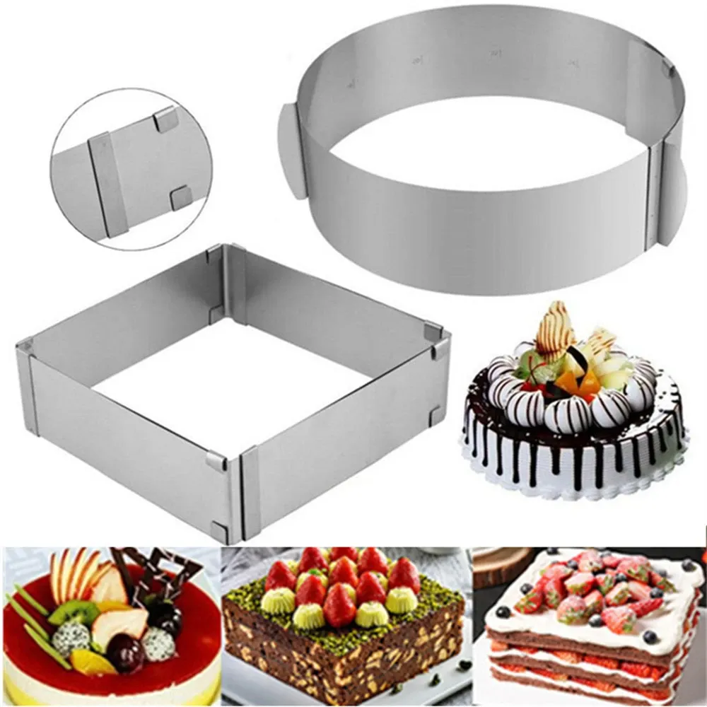 Moulds Adjustable Mousse Ring 3D Round & Square Cake Mold Stainless Steel Baking Mould Kitchen Dessert Accessories Cake Decorating Tool