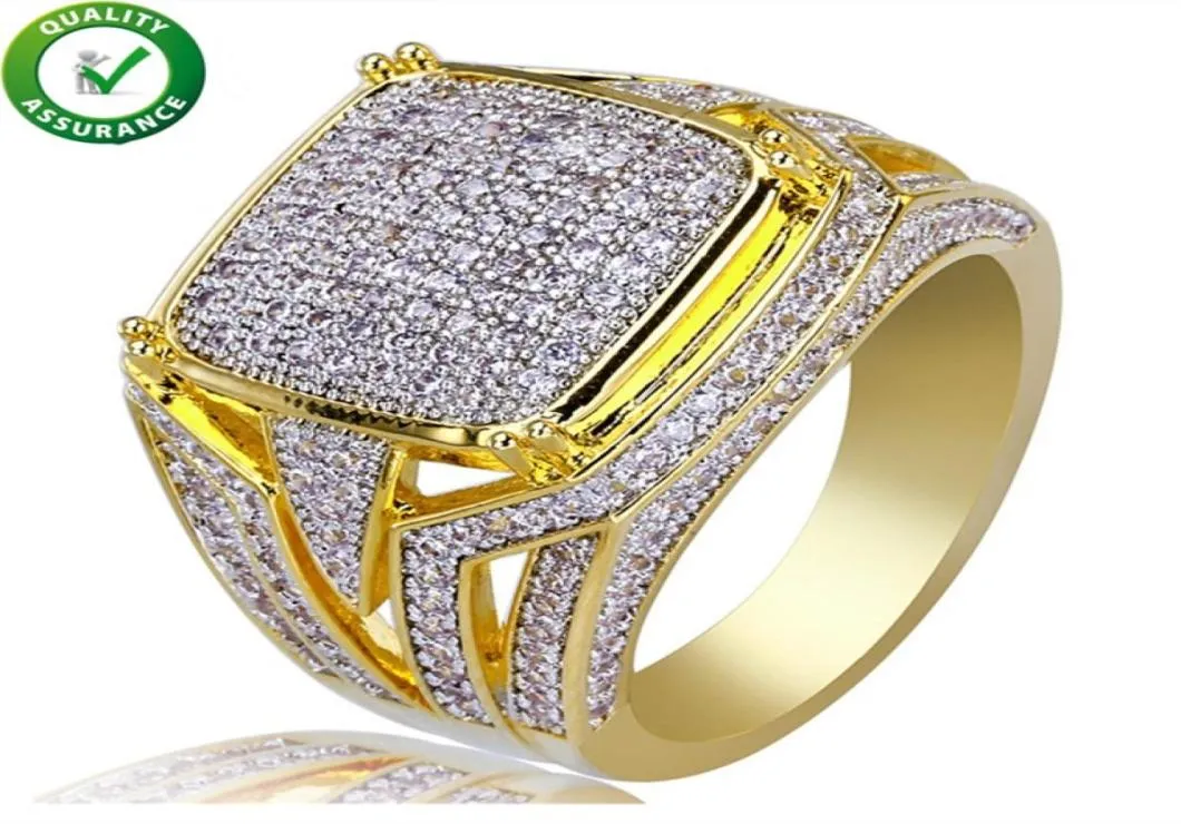 Jóias de hip hop anel de diamante para homens de luxo designer anéis micro pave cz picou bling grande quadrado anel de dedo ouro casamento de ouro AC5702786