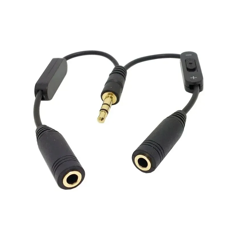 Jack -stop -oortelefoon spliter met aparte volumeregeling, 3,5 mm kabel audio stereo y splitter, 3,5 mm mannelijk tot 2 poorten 3,5 mm aansluiting