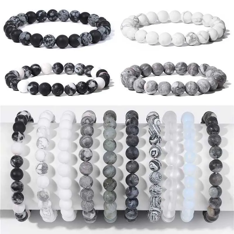 Beaded 8mm svartvit natursten armband handgjorda matt protein pärla energy yoga mens smycken gåva