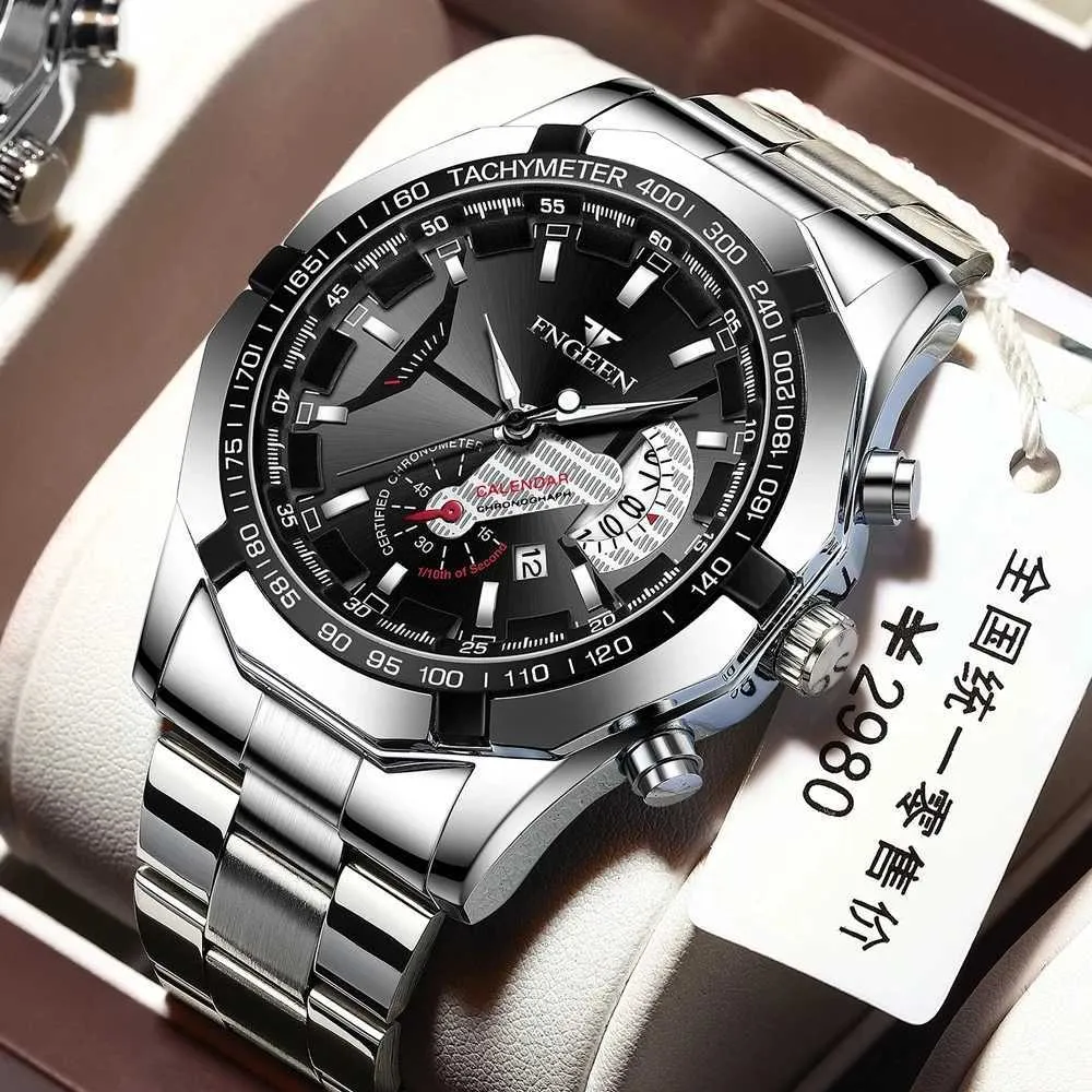 腕時計2024トップラグジュアリーファッションレジャーミリタリークォーツスポーツリストストラップオールスチール防水メンズウォッチリノマスキュリノQ240426
