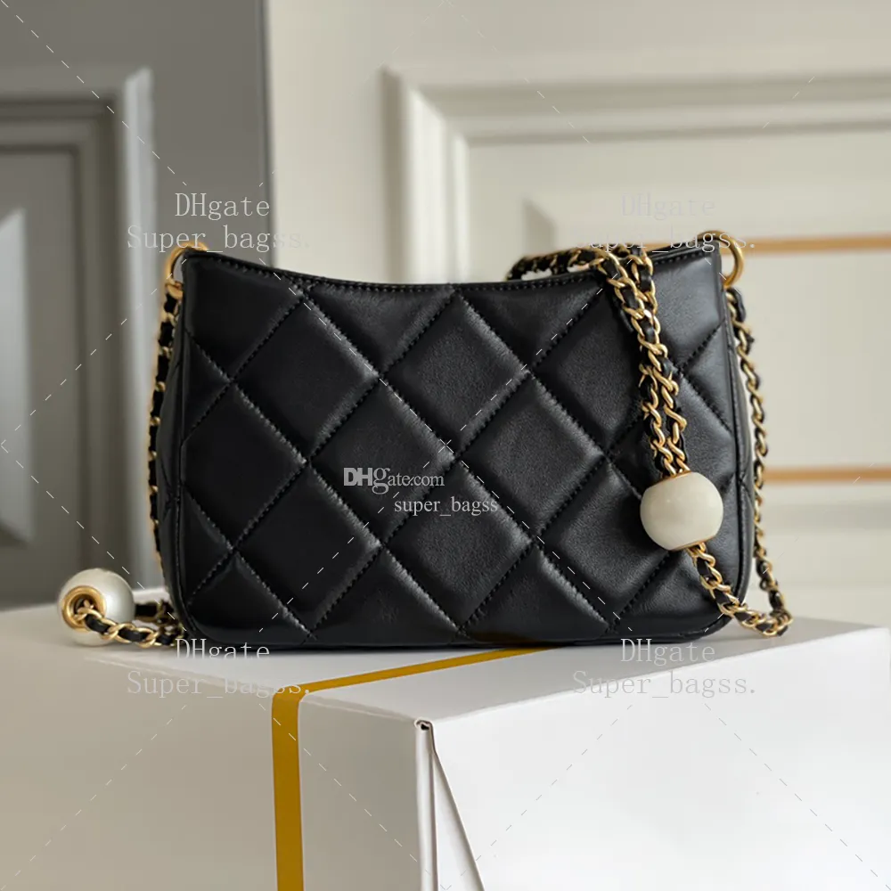 10A mirror quality luxury Hobo bag pearl chain crossbody bag designer bag sheepskin mini bag strap box YC409