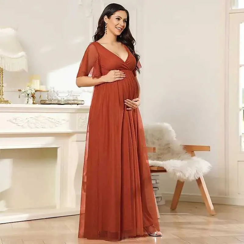 Robes de maternité Elegant Robe Evening V-Neck Solid Ball Baby Shower Mom Photography Q240427