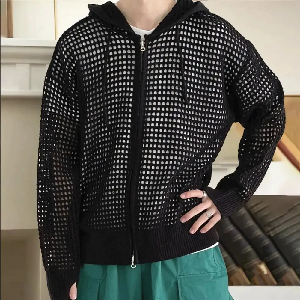 Veste Tricot Boutonnée Homme - Sweat à Capuche Fermeture Éclair Manteau Sport Extérieur