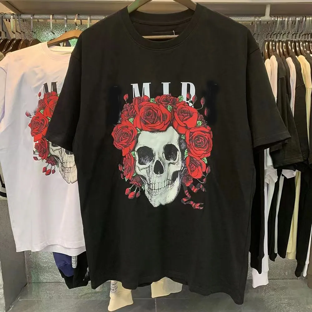 Diseñador Classic Wind Rose Calavera Carta impresa Algodón Camiseta de manga corta Hombres y mujeres Top