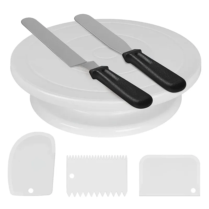 Moulds 11 Inch Rotating Cake Turntable With Spatulas And Icing Smoother Making/Decorating Tools Kit Baking Supplies