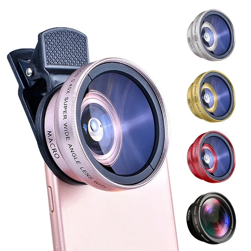 2 In 1 Lens Universal Clip 37mm Mobiele telefoon Lens Professional 0.45X 49uV Super Wide Argel + Macro HD-lens voor iPhone 13