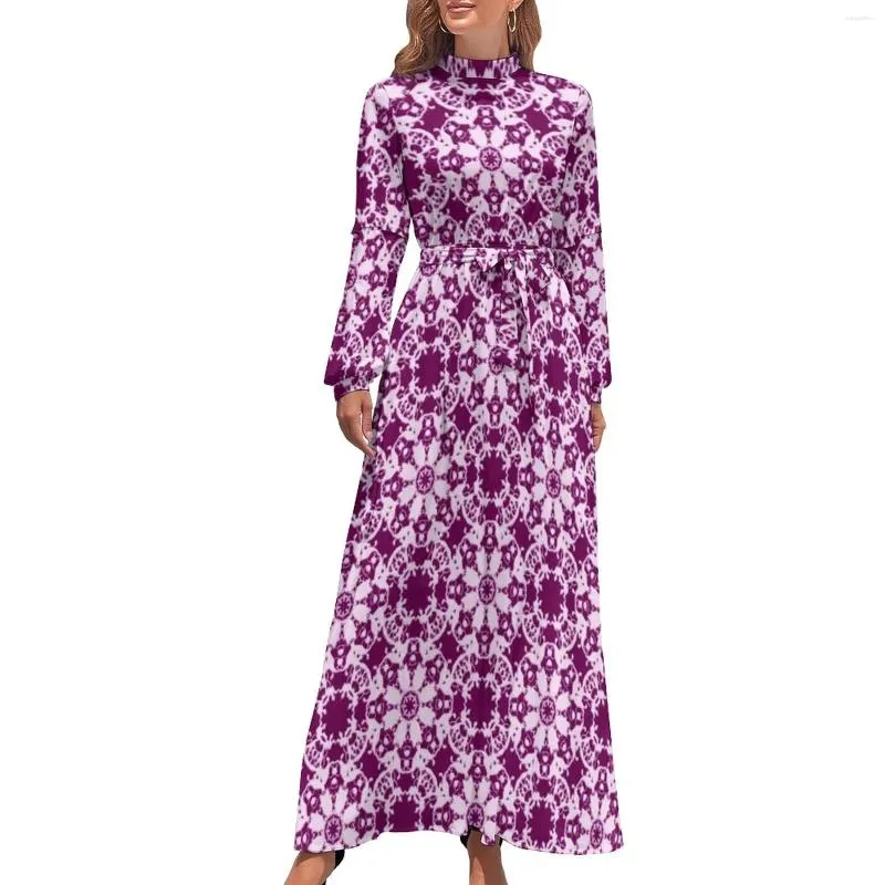 Lässige Kleider Barock Blumendruckkleid Langarm Vintage Böhmen sexy Maxi hoher Nacken Stylish Boho Beach Geburtstagsgeschenk