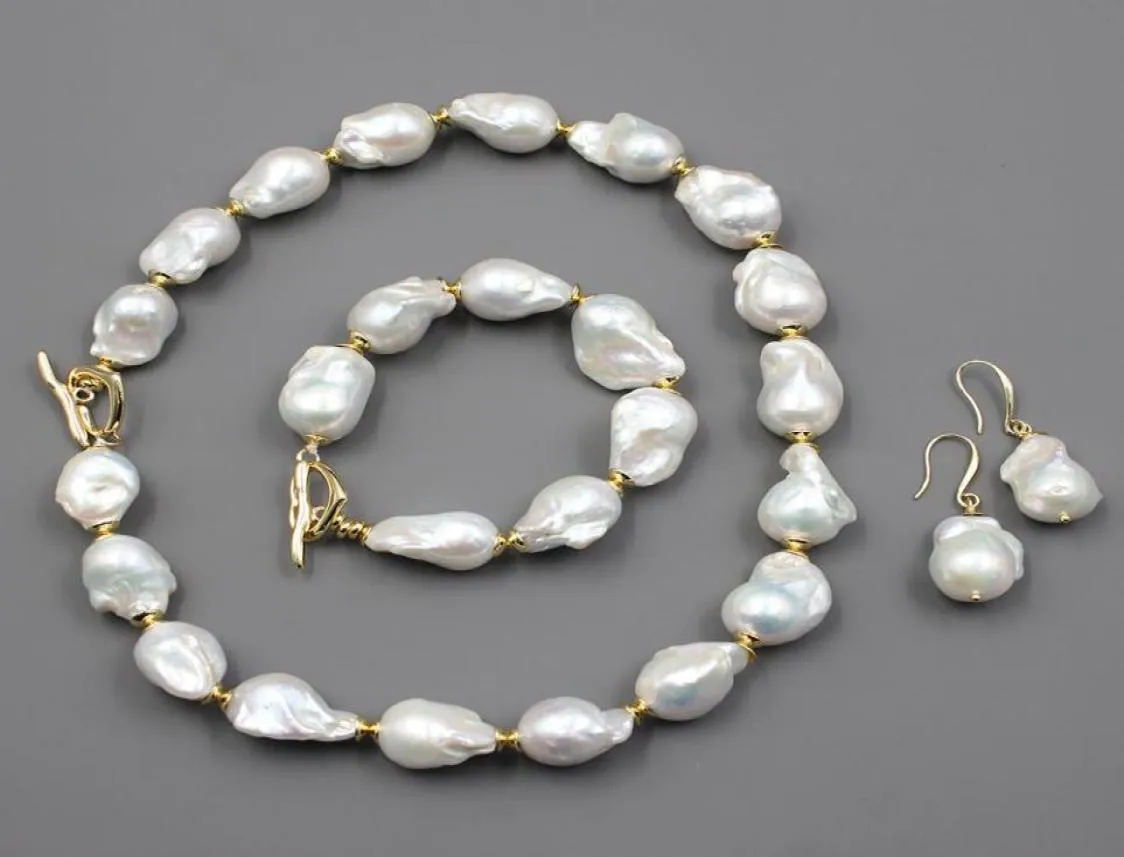 Guaiguai smycken naturligt sötvatten odlade vita keshi barock pärlhalsband armband örhängen uppsättningar för kvinnor lady mode9082490