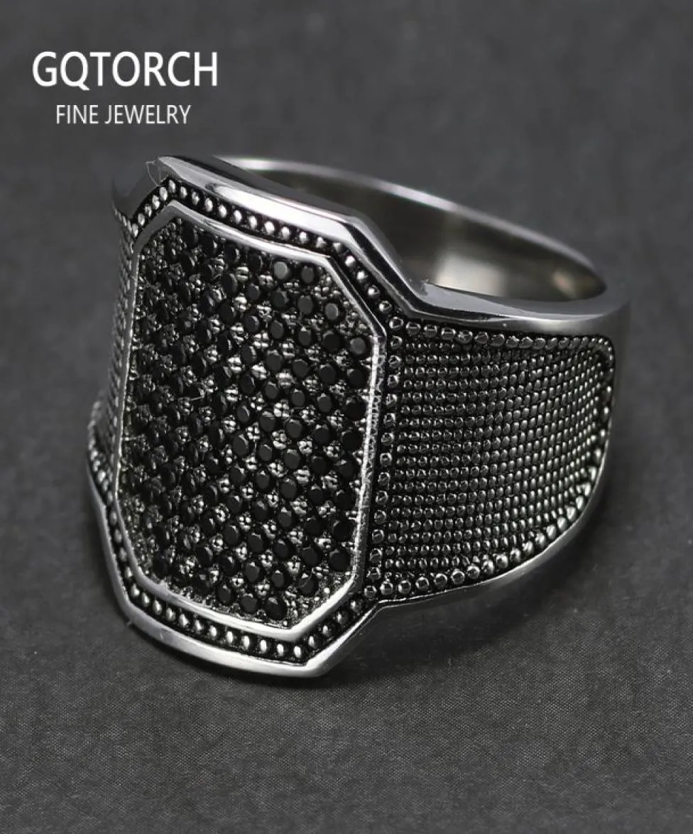 Solid 925 Silver Rings Cool Retro Vintage Turkish Ring Wedding Jewelry For Men Black Zircon Stone Curved Design Comfortable Fits 19520236