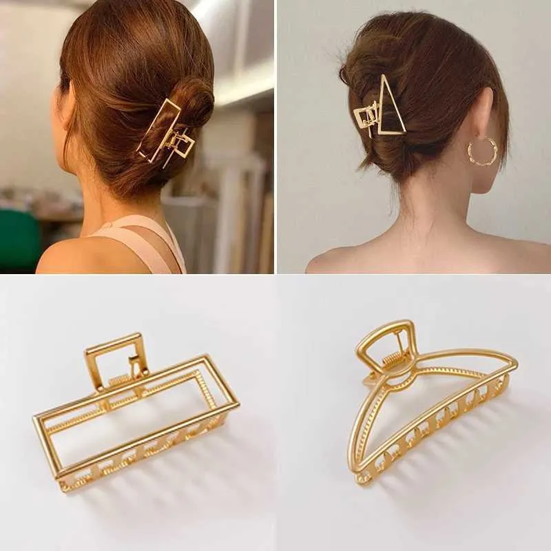 Hair Clips Barrettes Geometric hair claw golden metal crab cross clip Korean new hollow headwear suitable for women