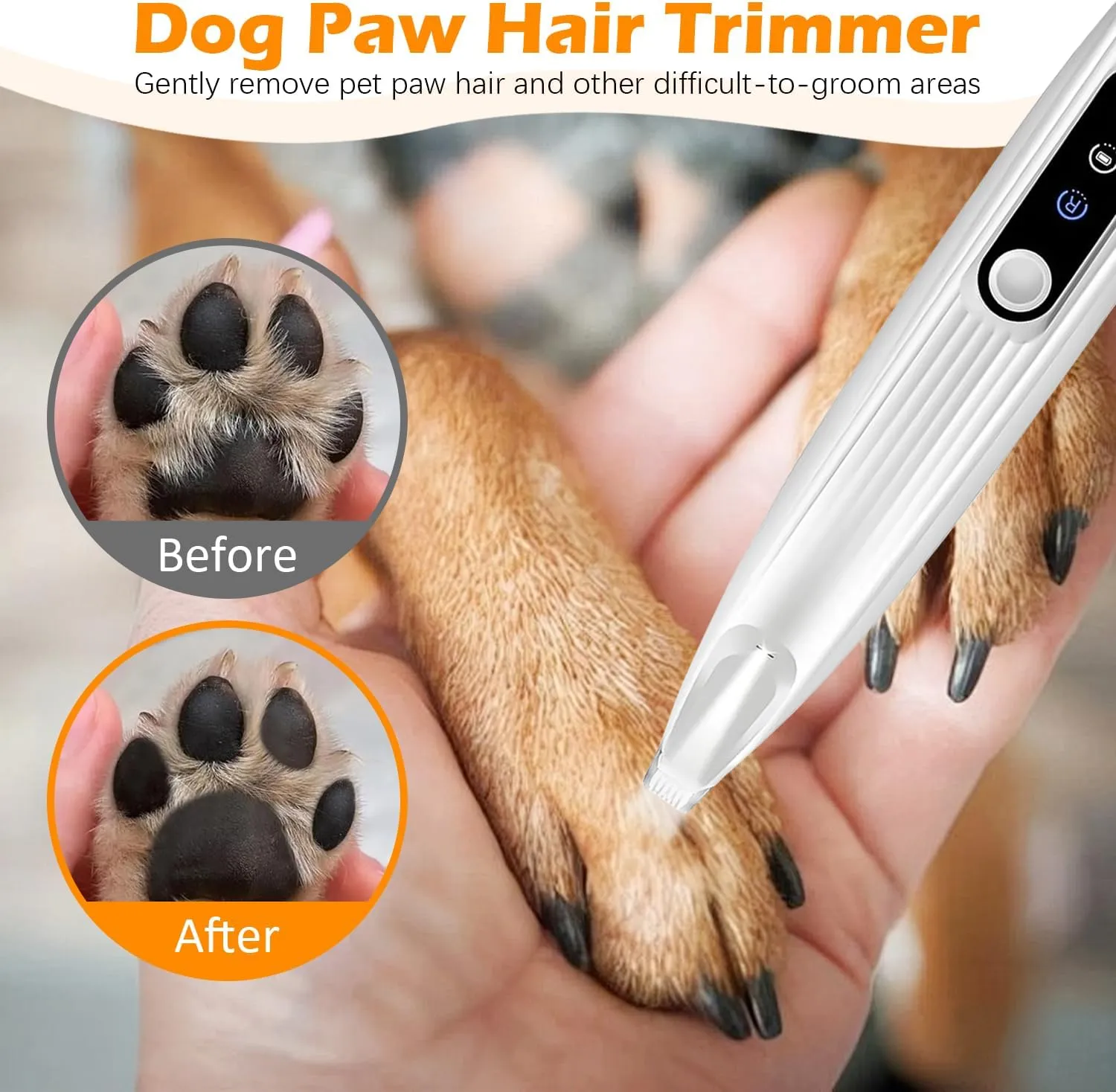 Upgraded Rechargeable Dog Paw Trimmer With LED Light - Low Noise, Waterproof Pet Groomer For Paws, Face & Ears-385222