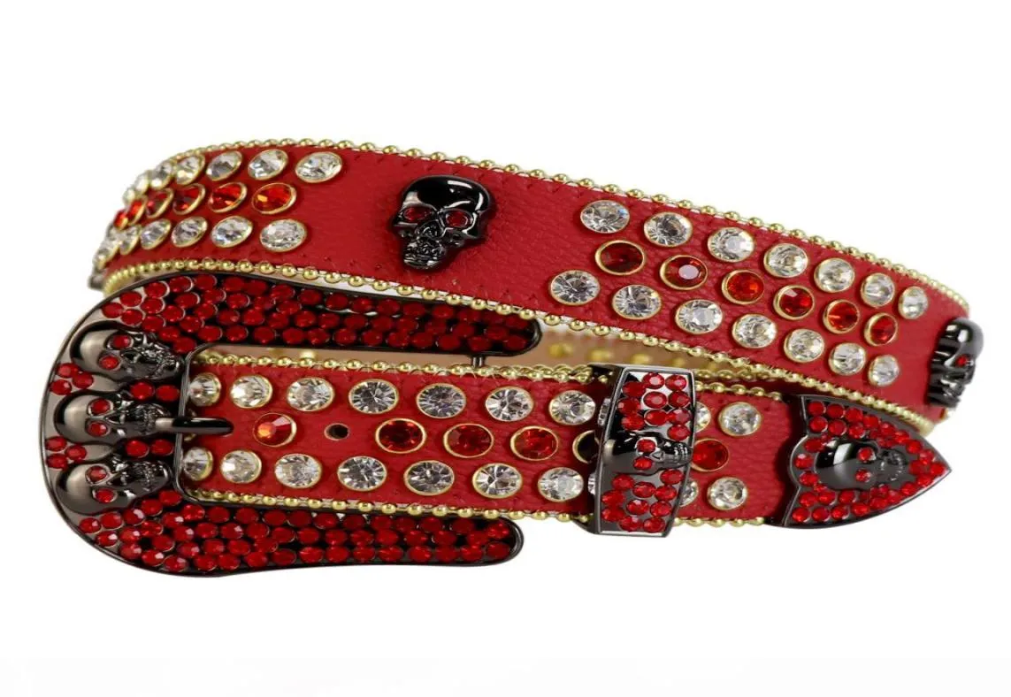 Bling bling kleurrijke kristallen strass riem schedelconcho's onderzochte riem drie verwijderbare gesp voor vrouwen en Men5991340