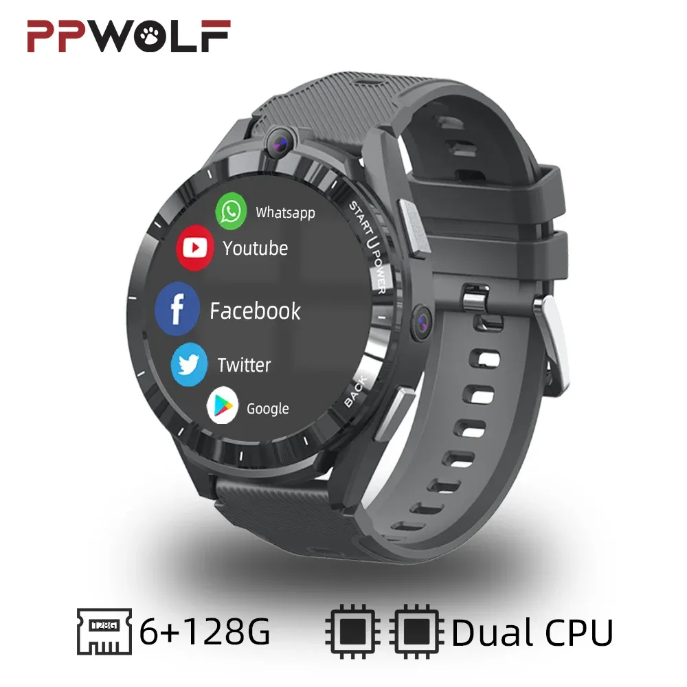 Zegarki PPWOLF 2023 NOWOŚĆ 4G LTE Android Smart Watch 6+128G Dual CPU SIM SIM Glot