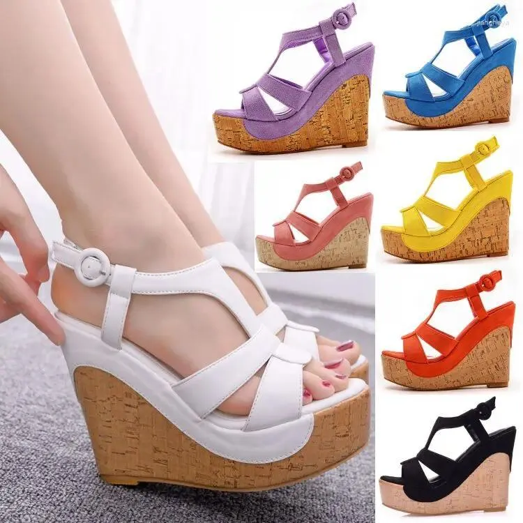 Freizeitschuhe große Größe 12 cm Wemen Wedge Sandals wasserdichte Plattform Hohlausladungen High Heels Einfache Schnalle Sommer Open Tobe