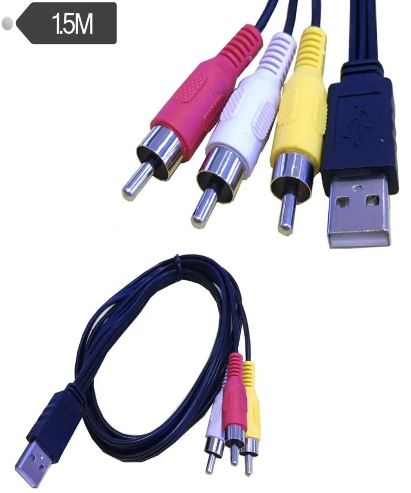 15m de comprimento USB A Male a 3 RCA PHONO AV CAVE PC TV TV AUX ADAPTER ADAPTER65695329225879