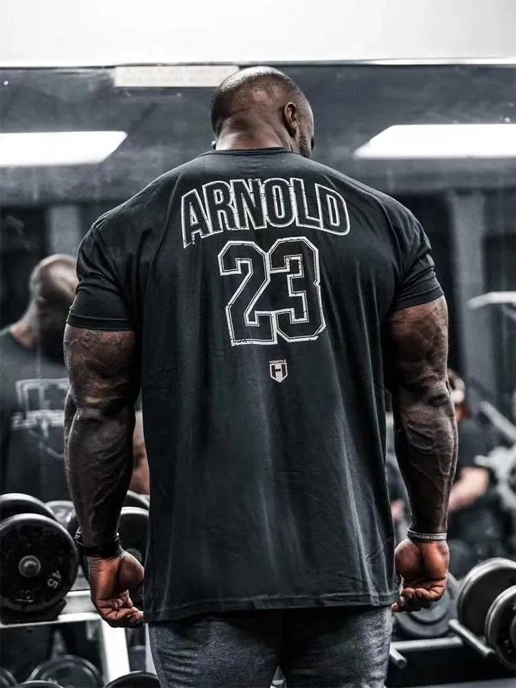 Men's T-Shirts HOSSTILE Short Sled Fitness American Loose Muscle Tough Guy Breathable Sports Arnold Classic T-shirt J240426