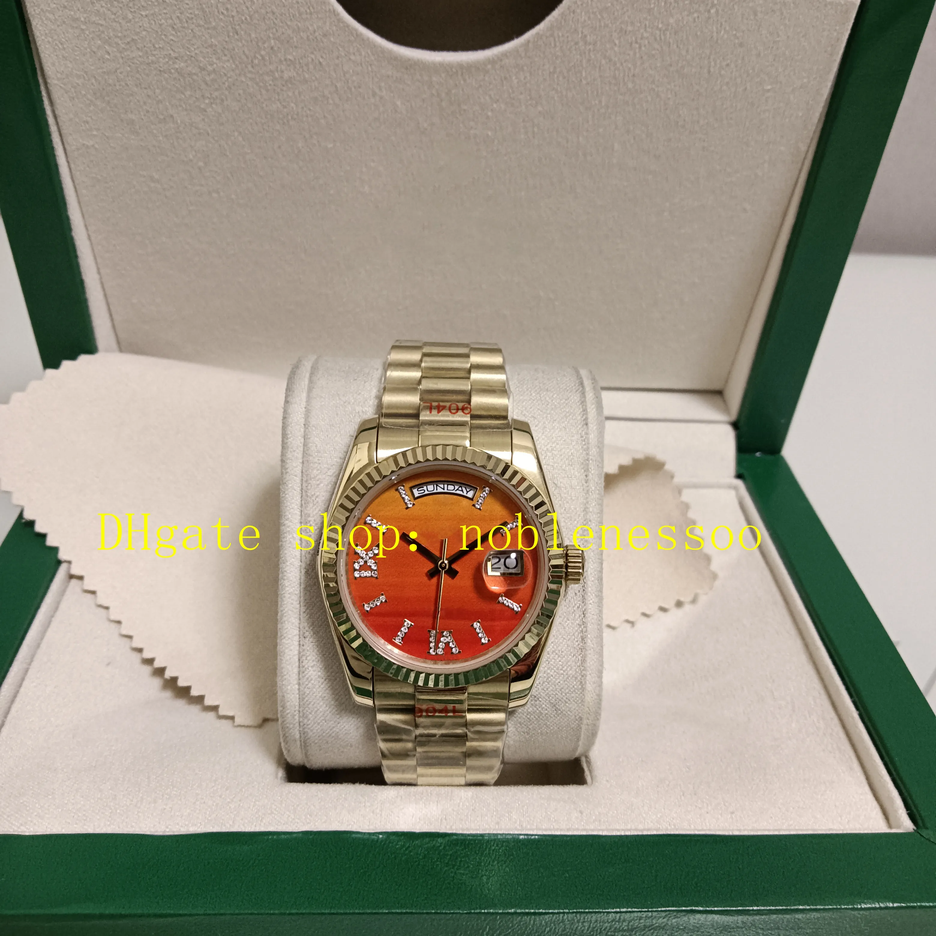 27 estilo unissex tamanho 36mm relógio com papéis de caixa masculina mulher 128238 Red Diamond Dial Dial Fluted Buzel 904L Aço de aço Amarelo Gold 128239 Everose Relógios automáticos