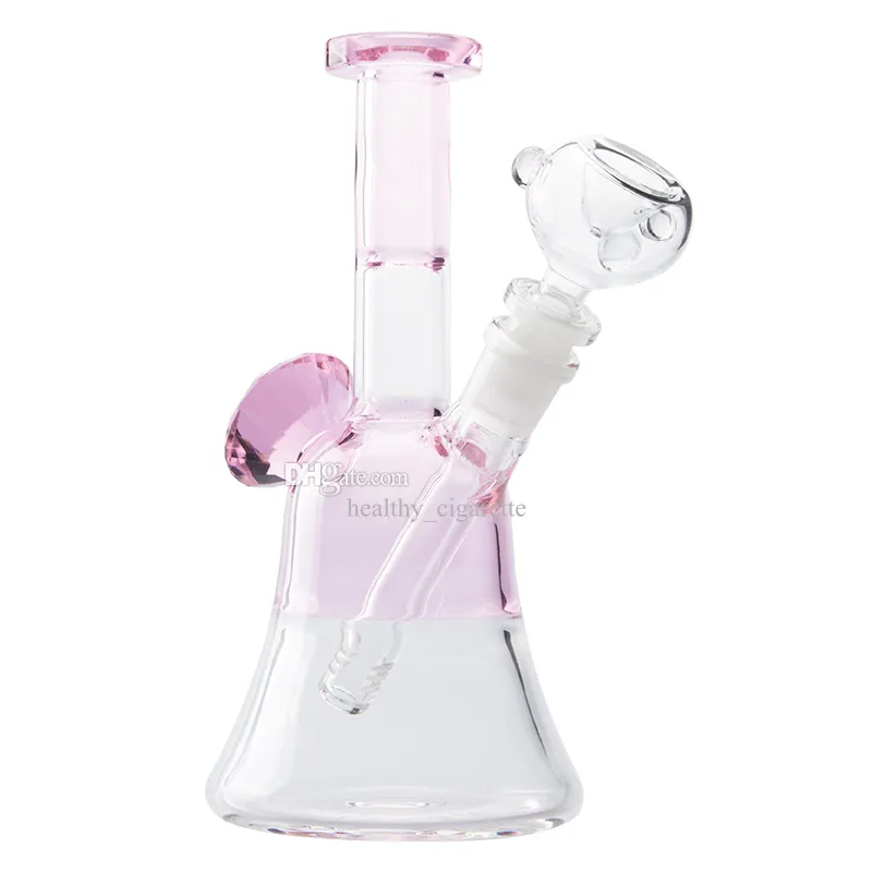 Healthy_Cigarette GB102 Cirka 7,87 tum höjd rosa glas vatten bong dab rigg rökrörsbubblare 14mm manlig kupol skål down-stam kvarts banger nagel