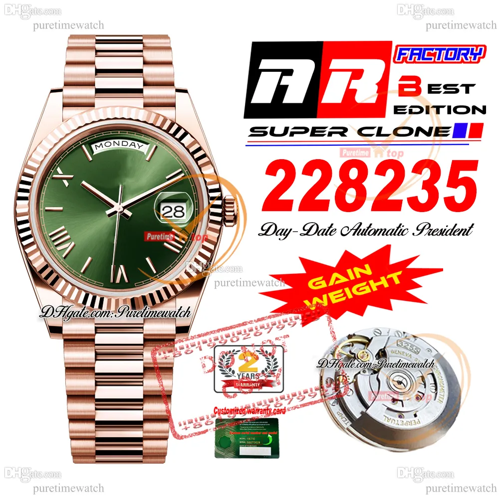 228238 DAYDATE VR3255 Automatyczna męska zegarek ARF V2 40 Rose Green Rzymska tarcza 904L Prezydent Prezydent Bransoletka Super Edition Ta sama karta seryjna przybiera wagę