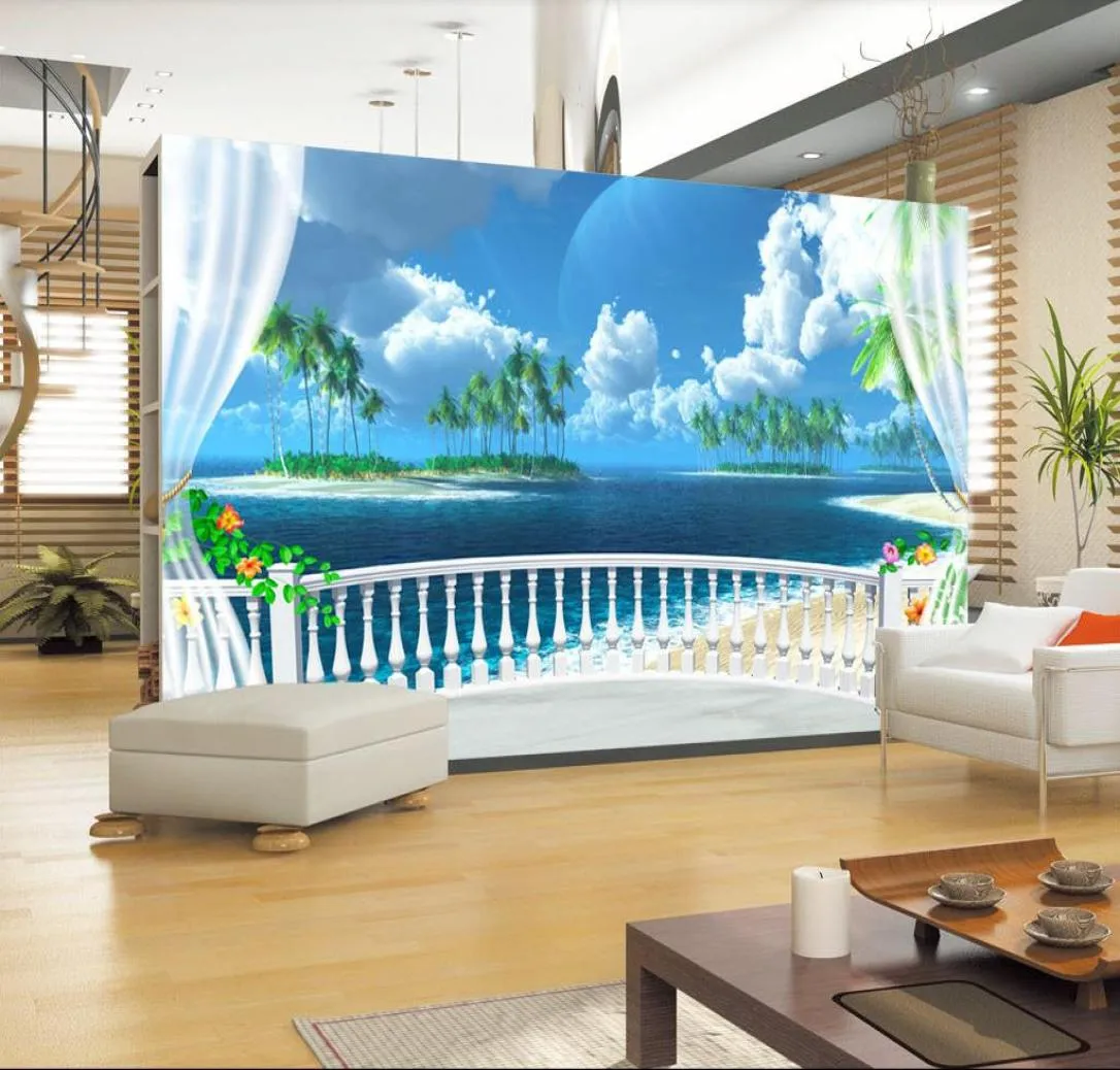 Custom 3D الجدار الجداريات الخلفية 3D PO خلفية الجداريات 3D البحر المتوسط ​​الجدارية الجدارية شرفة Seascape