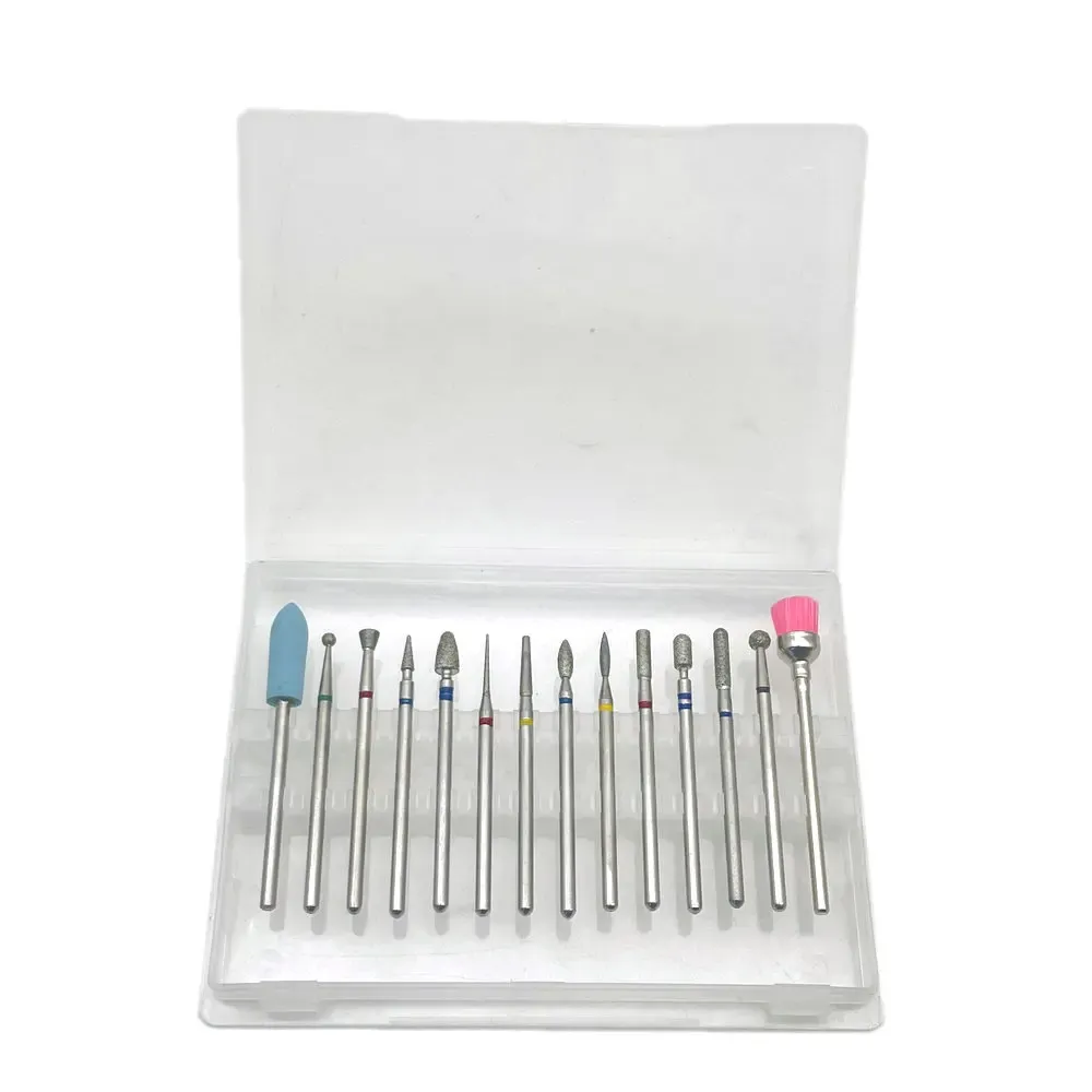 Bits 14pcs 3/32'' Nail Diamond Carbide Cuticle Remover Drill Bits for Nails for Acrylic Gel Nails Cuticle Manicure Drill Kit With Box