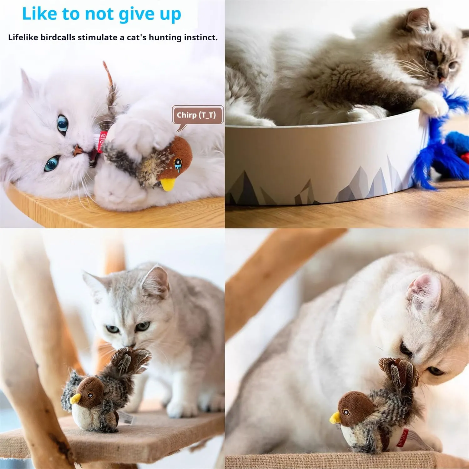 Interactive Flapping Bird Cat Toy: Rechargeable & Chirping  Colorful Bird Toy Set 4 with catnip inside, must have for cats toys! main image 0