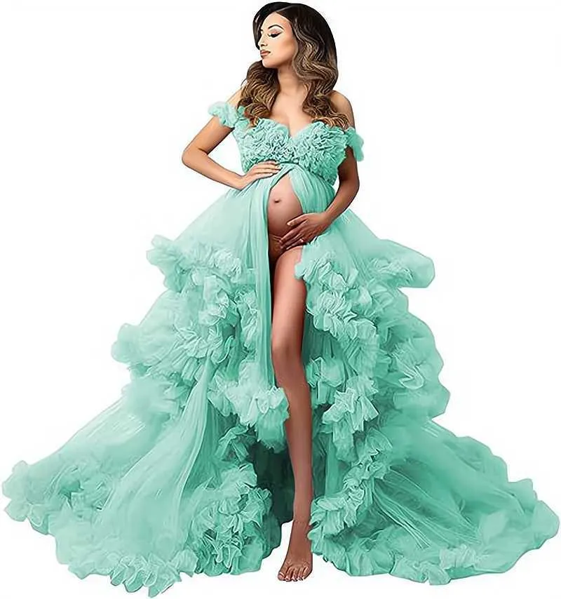 Zwangerschapsjurken Elegante luxe zwangere vrouwen PHOOT SCHOLENDE JURK SEXY V-NECK Womens Tule Ball Baby Shower Q240427