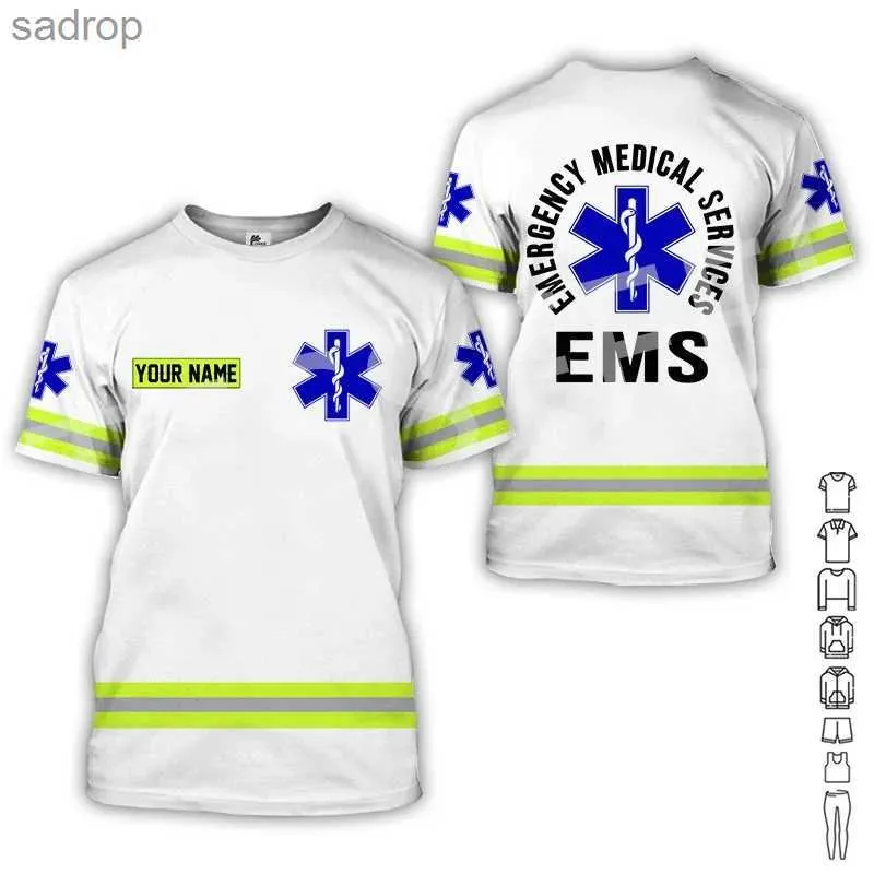 Men's T-Shirts Customized Name Role Play EMS EMT Healthcare Worker Tattoo 3DPrint Summer Harajuku Street Clothing Short Sleeve Casual T-shirt X2XW