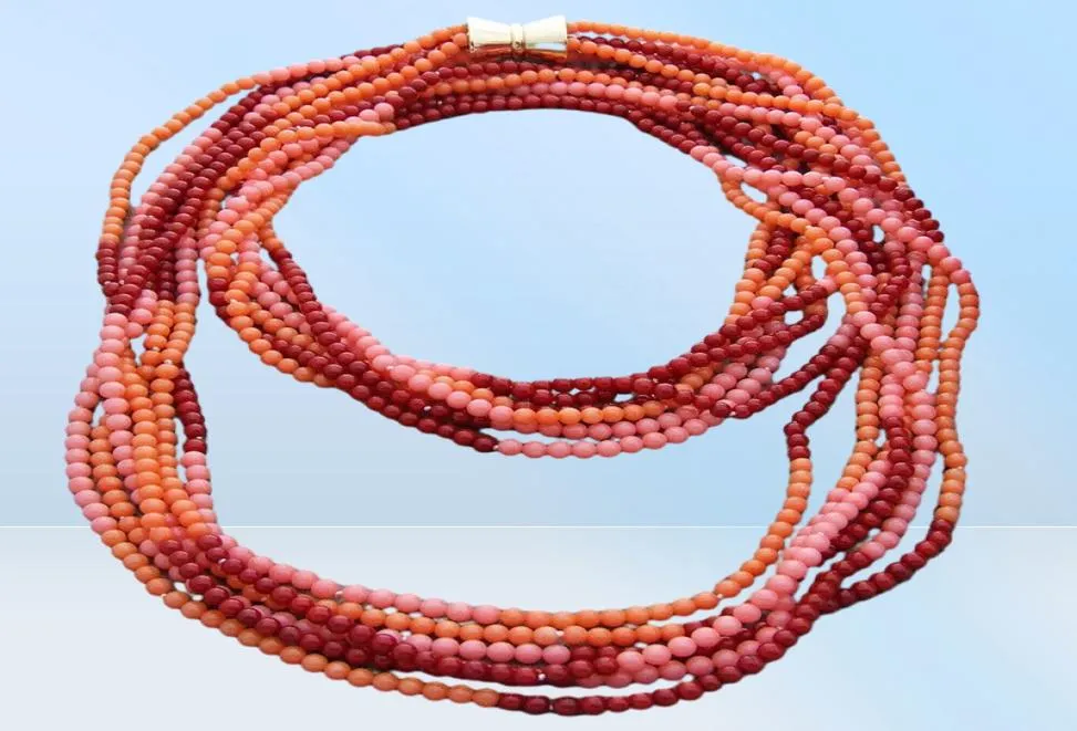 Charming 6strands 4mm multicolor round coral necklace long 101cm fashion jewelry6811698