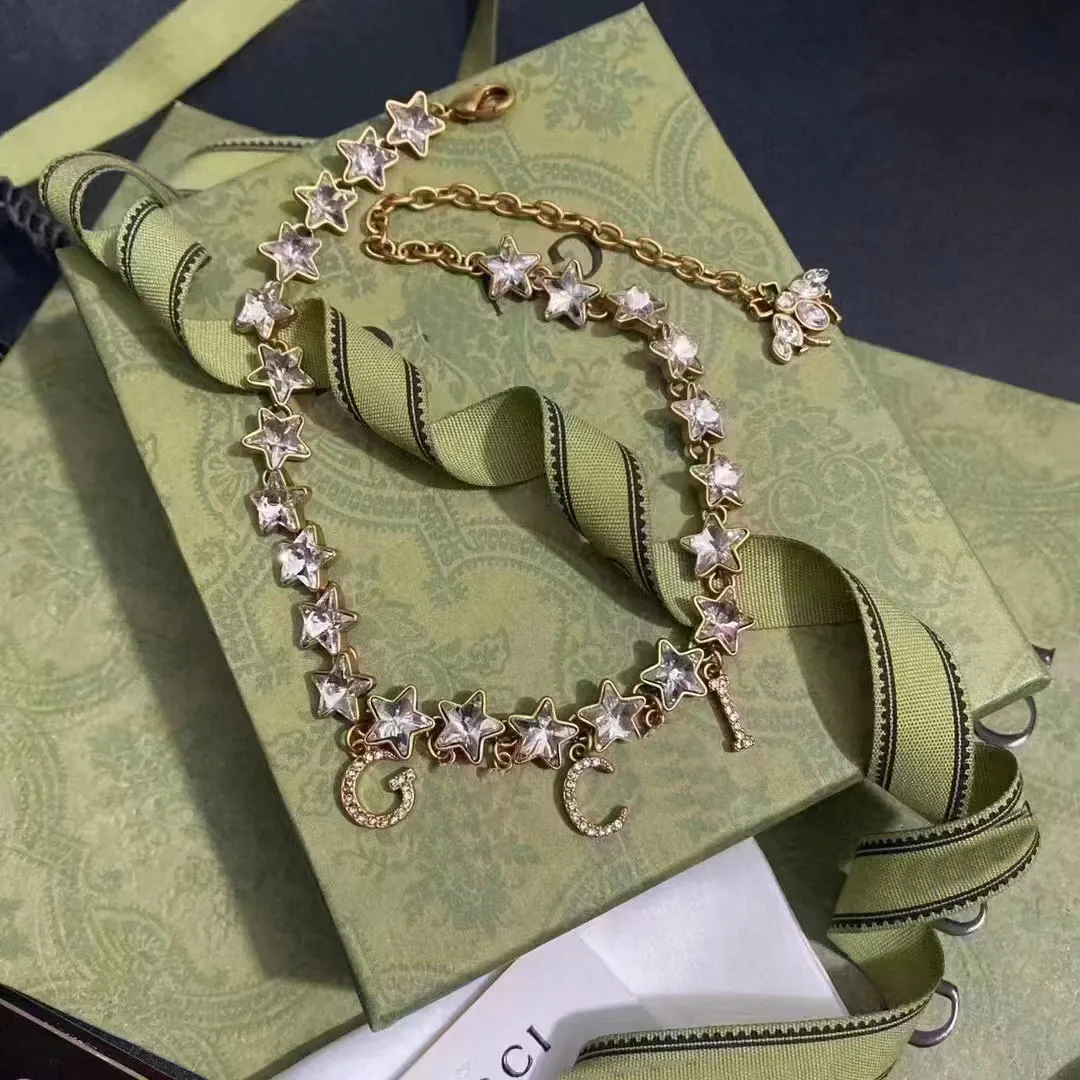 Vintage diamanthalsband designer märke bokstav choker hänge halsband tröja kedja smycken tillbehör