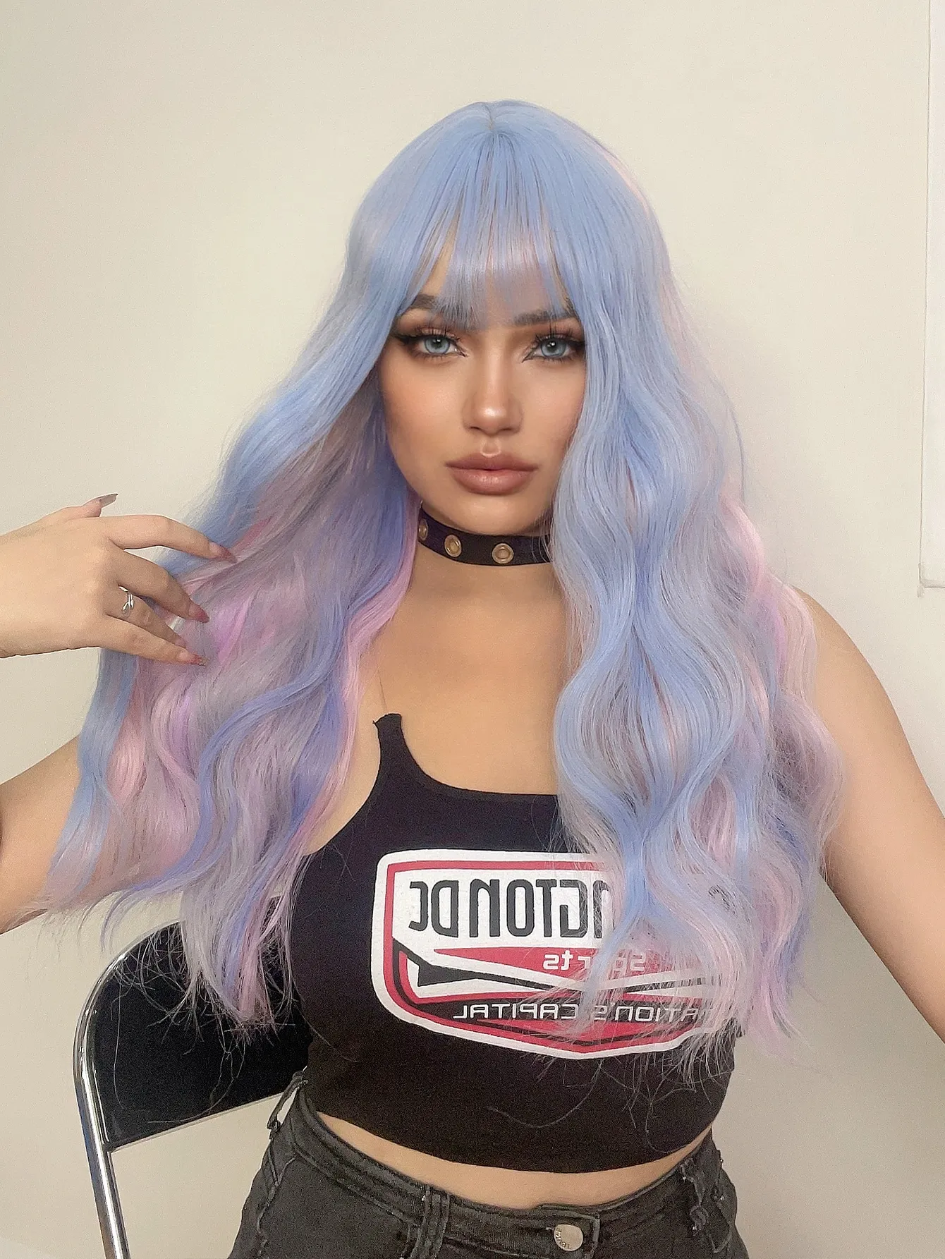 Female fake hair influencer big wave long curly hair mixed color fashion Halloween show wig headgear