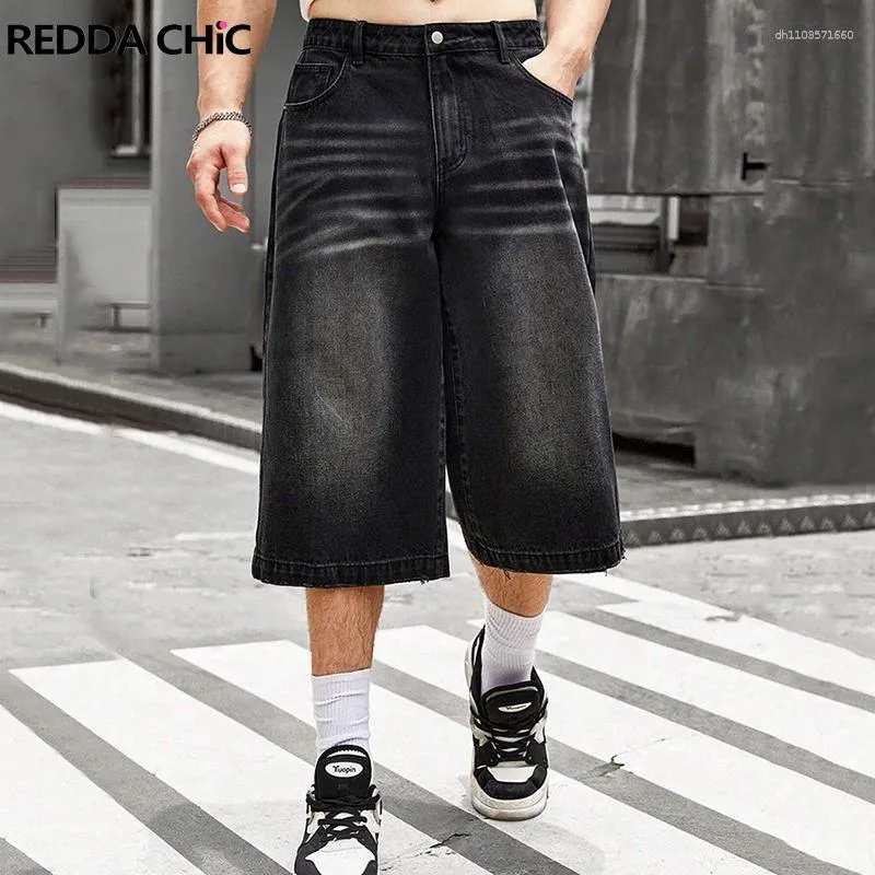 Distressed Black Denim Shorts: Mens Baggy Y2K Style, Low