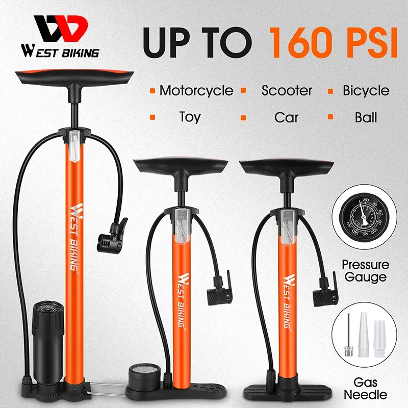 Accessories WEST BIKING 160PSI Bike Floor Pump Ball Bicycle Tire Hand Inflator for Schrader/Presta/Dunlop Valve Cycling Accessories