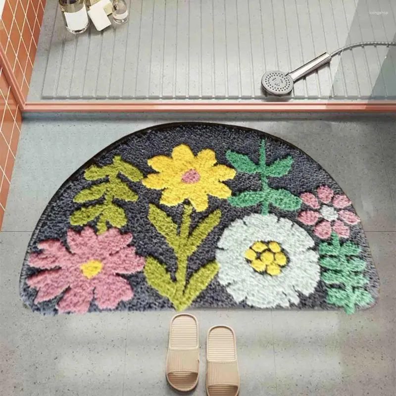 Tapijten badkamer vloerkleden boho bloem cartoon panda patroon halve cirkel vloer mat dik water absorberend niet-slip tapijt voor douche