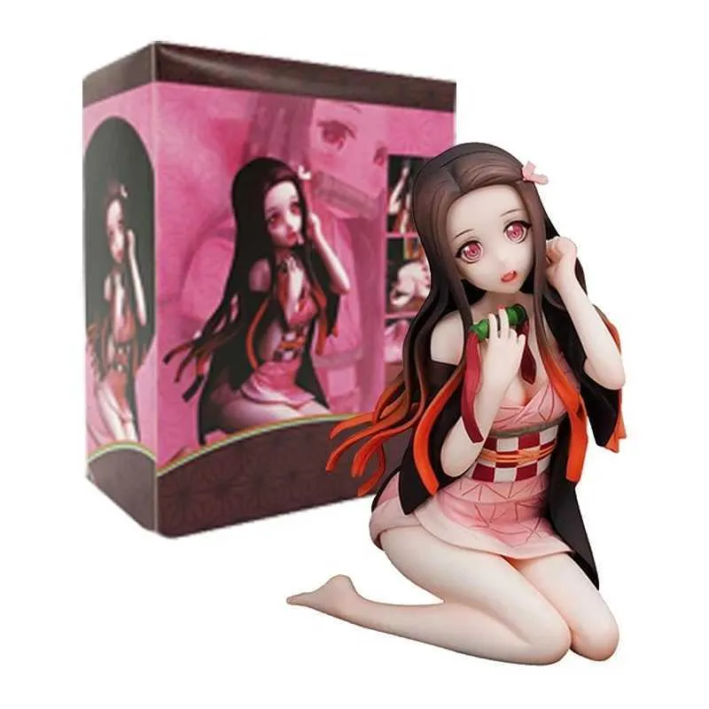 Anime manga 12cm demon mördare kamado nezuko knäande kimono klänningsmodell leksak pvc doll leksak present serie statisk doll2404